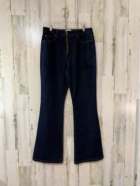 Tinseltown Dark Blue Denim Flare Jeans with Center Zip Like New